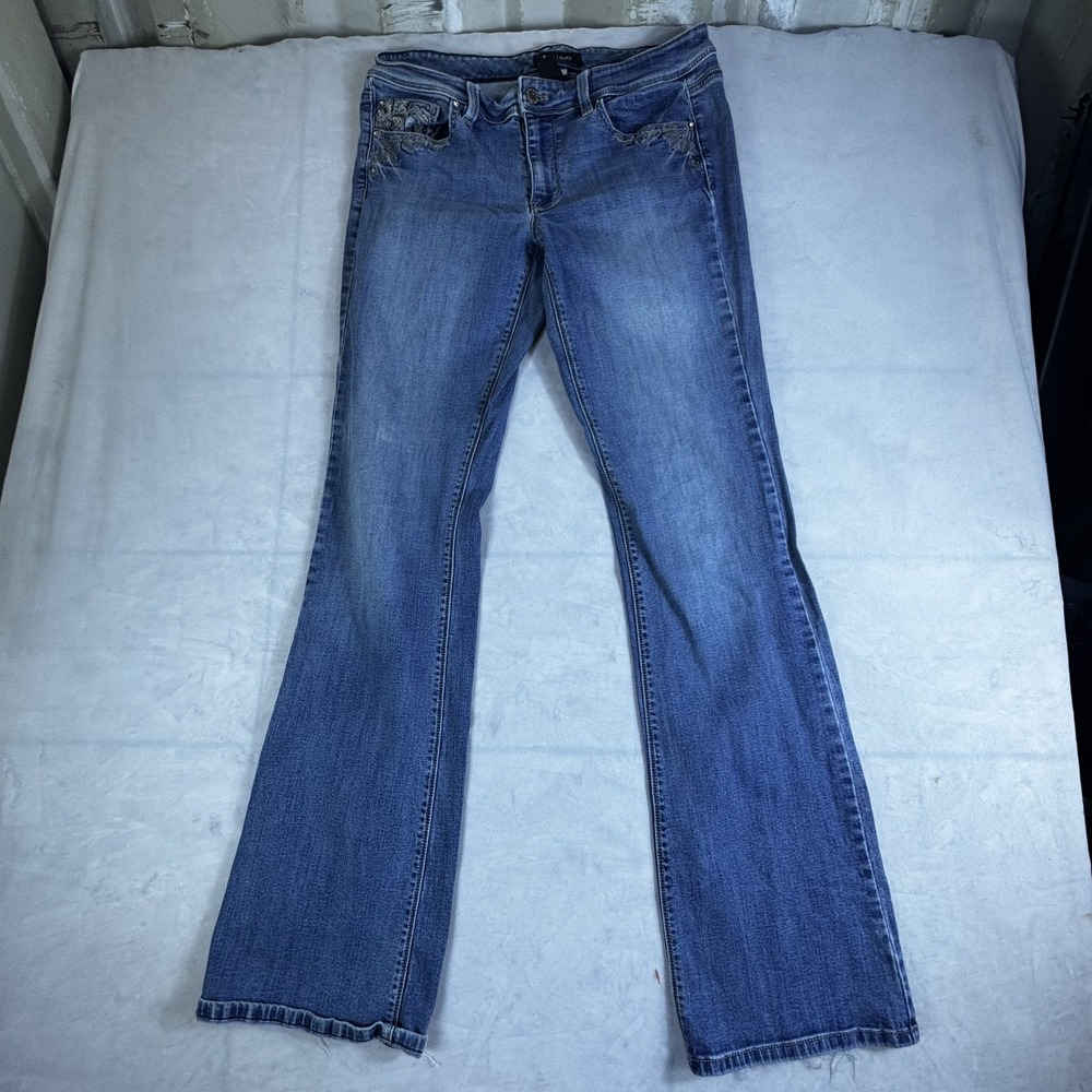 White House Black Market Womens Blanc Bootleg Jeans Blue Denim Embroidered 10R
